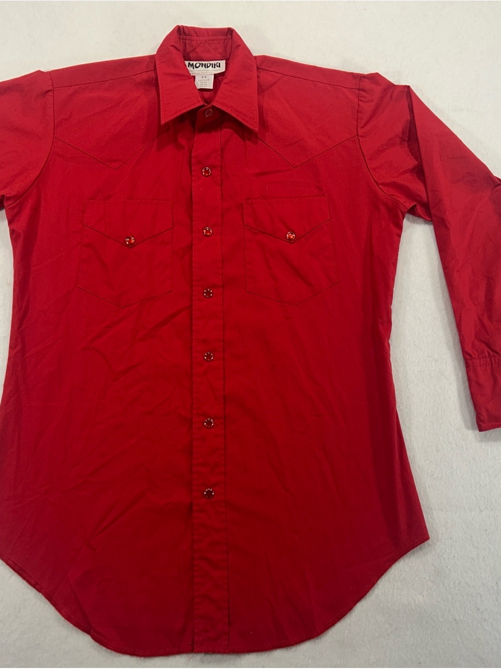 Vintage Mondiki Men's Red Western Pearl Snap Shirt Square Dance Cowboy S-S